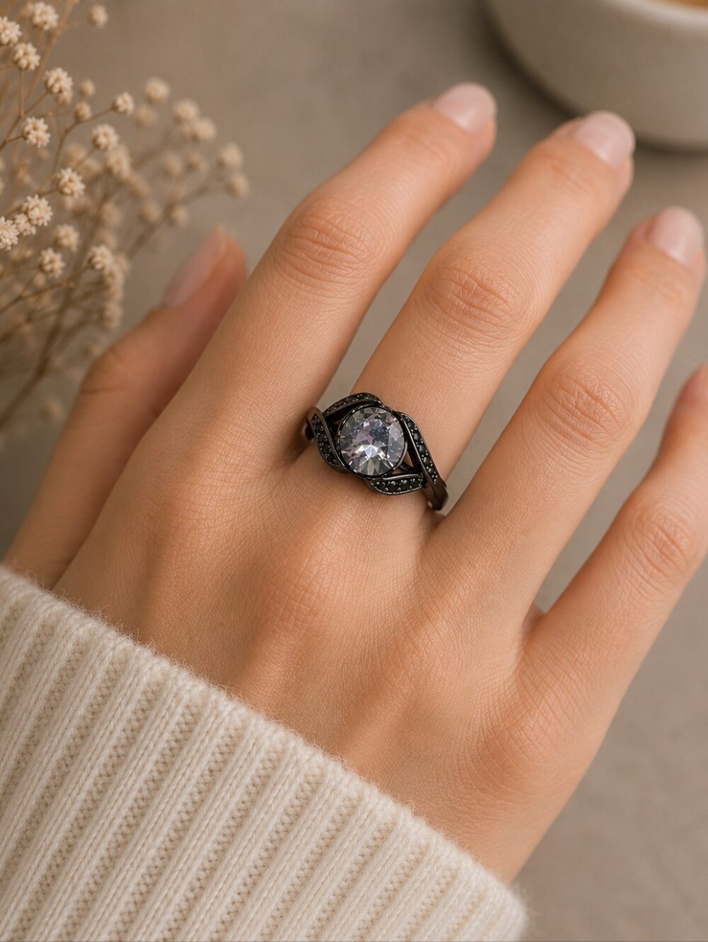 Fragrant Jewels Wicked Mermaid Ring Size 6 Black Rhodium CZ Gothic Fantasy‎